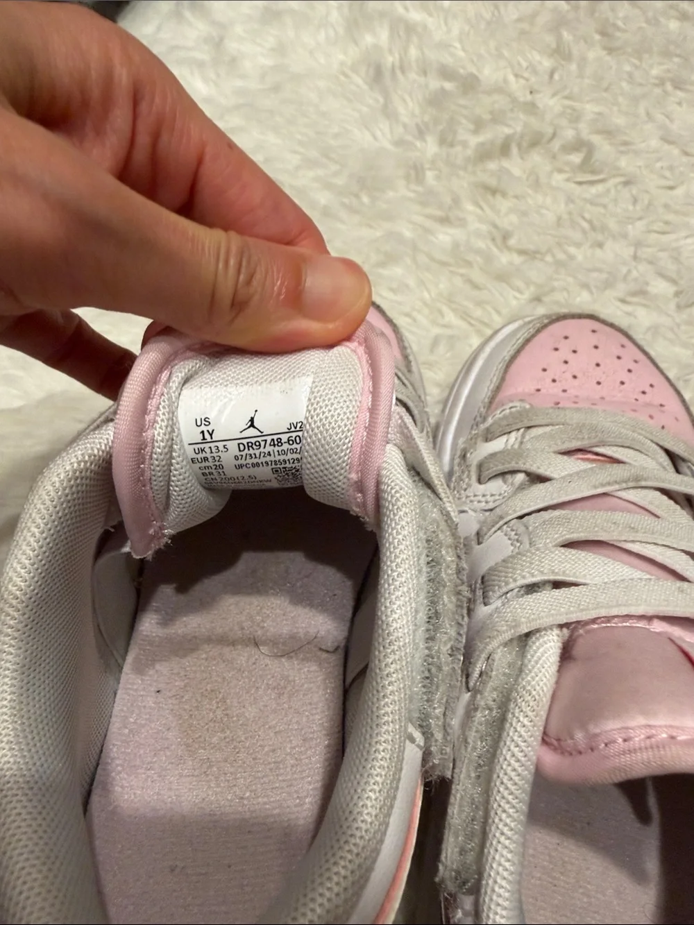 Kids Pink and White Jordan Sneakers